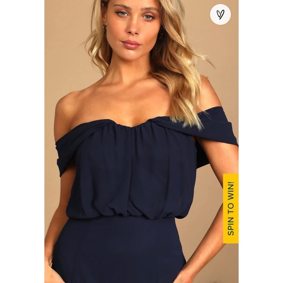 NWT Lulu’s Enduring Love Navy Blue Off-the-Shoulder Maxi Formal Dress - Picture 4 of 16